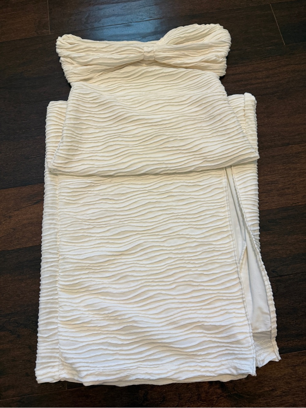 White Textured Strapless Midi Skirt